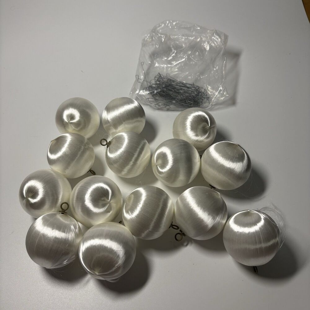 14 Vintage Pyramid WHITE Satin Silk Christmas Ball Ornaments Unbreakable